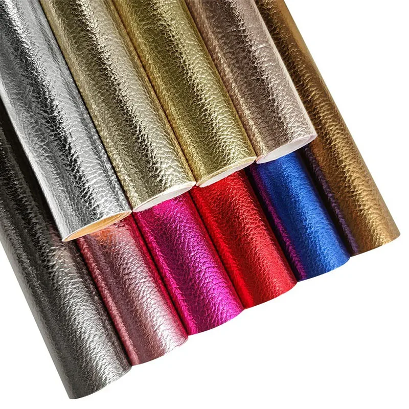 PU Leather with Lychee Pattern Metallic Embossing Foil Stretchable Waterproof for Sofa Bag Garment Fashion Handbags/Wallets