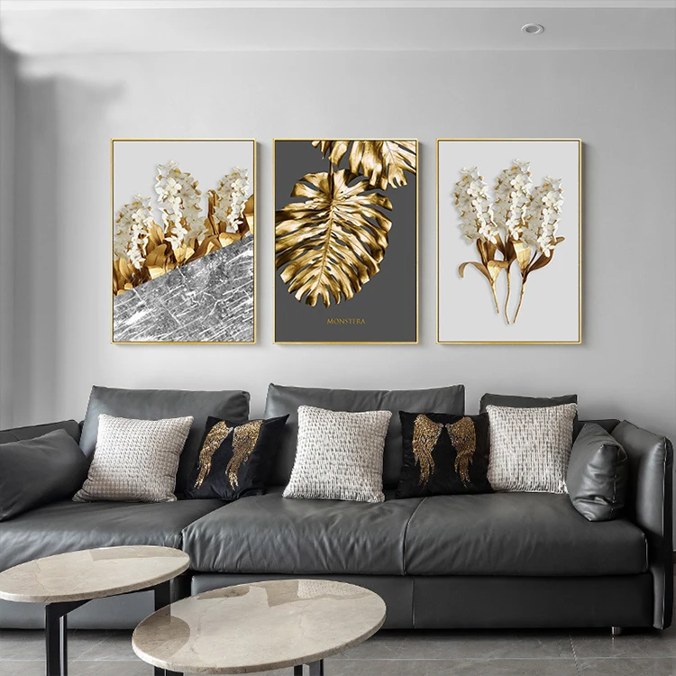 Nordic Abstract Feather Canvas Wall Art - Golden Yellow Frameless Painting 40x80cm For Living Room Decor