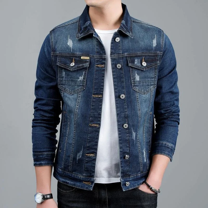 2024 Spring New Men's Casual Cotton Denim Jacket Classic Style Fashion Slim Washed Retro Blue Jeans Coat Male Brand_voghion.com