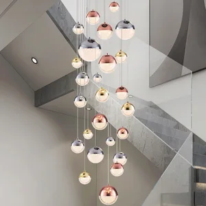 Hanging Ball Pendant Light Large Long Foyer Ceiling Stairwell Led Glass Crystal Chandeliers for Staircases