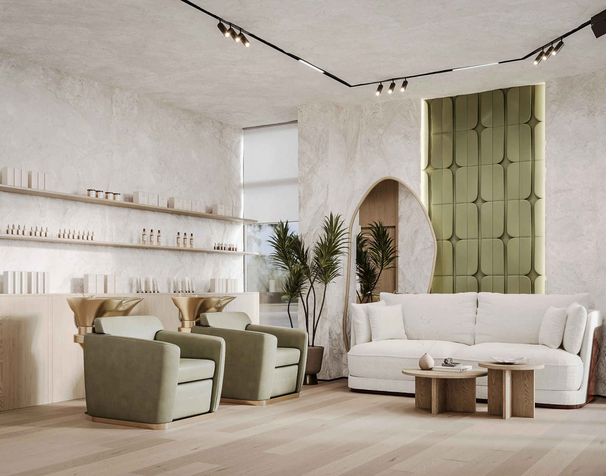 Modern Design BRUTALIST Brand Nail Salon Mirrors Nail Table Wooden Beauty Salon Styling Station