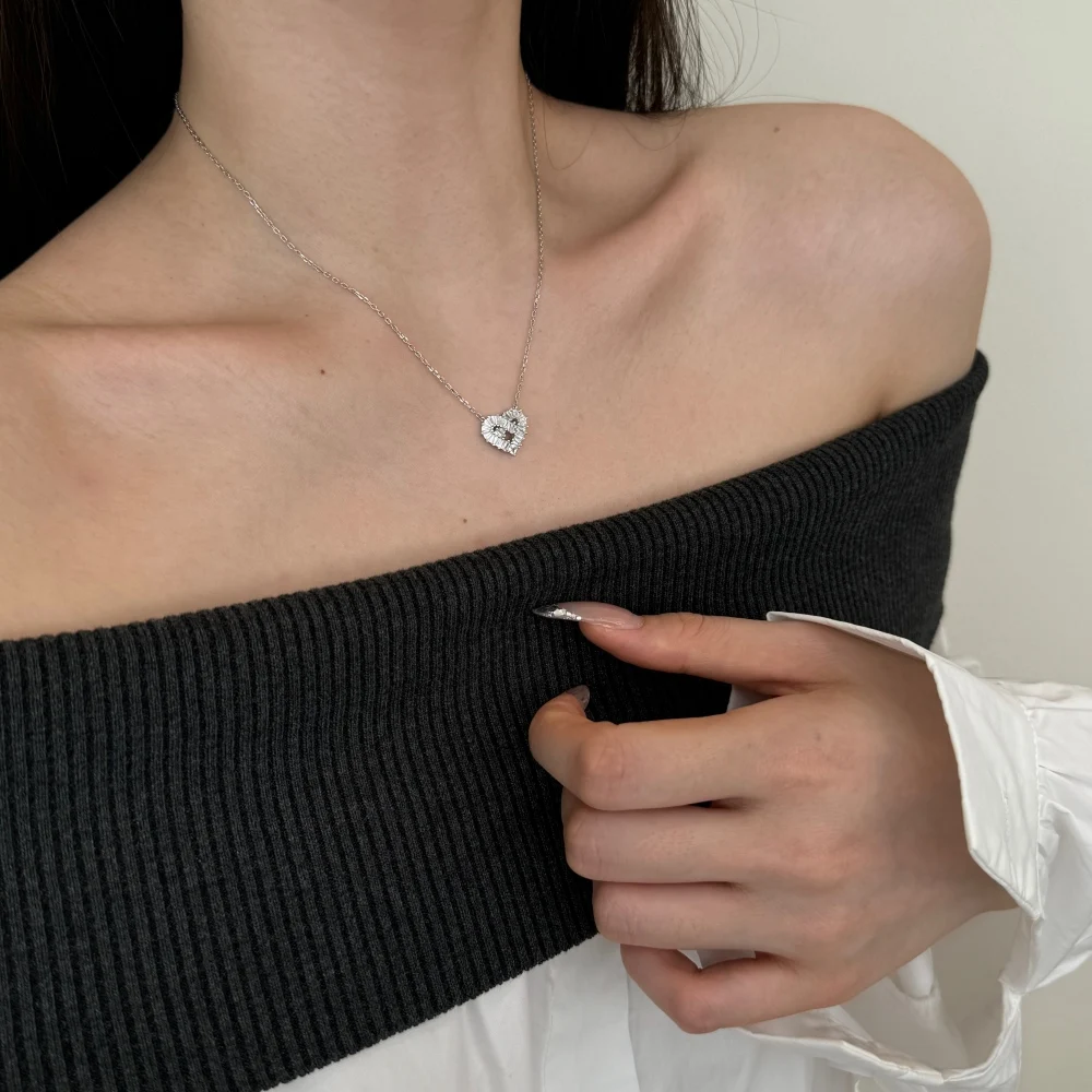 KAKODIY Exquisite Design 925 Sterling Silver Hypoallergenic Chain Baguette Gemstone 5A Cubic Zirconia Heart Shape Pendant Necklace detail 1