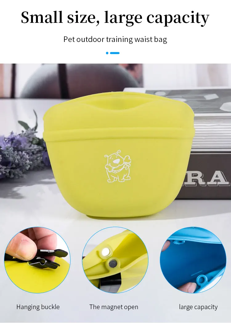 Custom Silicone Portable Dog Feeding Pouch Puppy Dog Training Treat Bag with Magnetic Closure Waist Clip