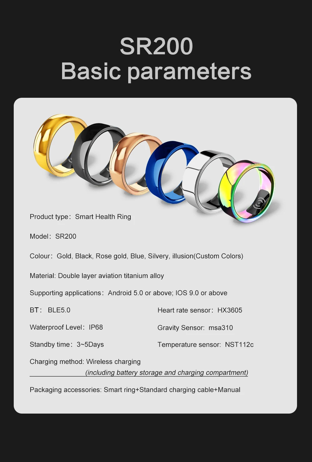 Buy Wholesale China For Phone Smart Ring Sr200 With Blood Oxygen Heart Rate  Sleeping Quality Monitoring Pedometer Calorie Body Temperature Detection & Smart  Ring at USD 21