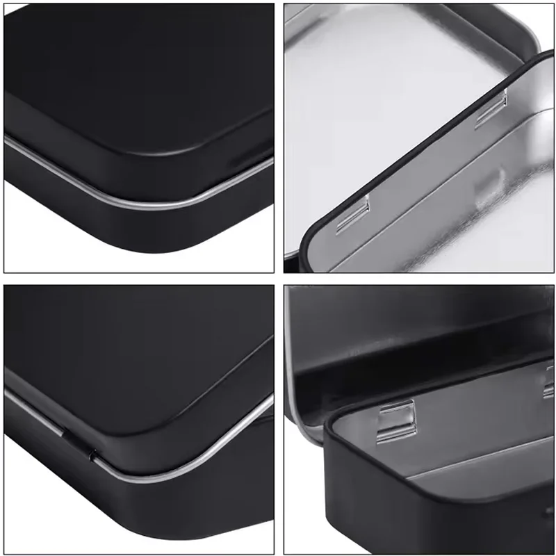 OEM Custom Printed Silver Rectangular Hinged Tin Case With Lid Gift Packaging Food Grade Container Metal Tin Can Box