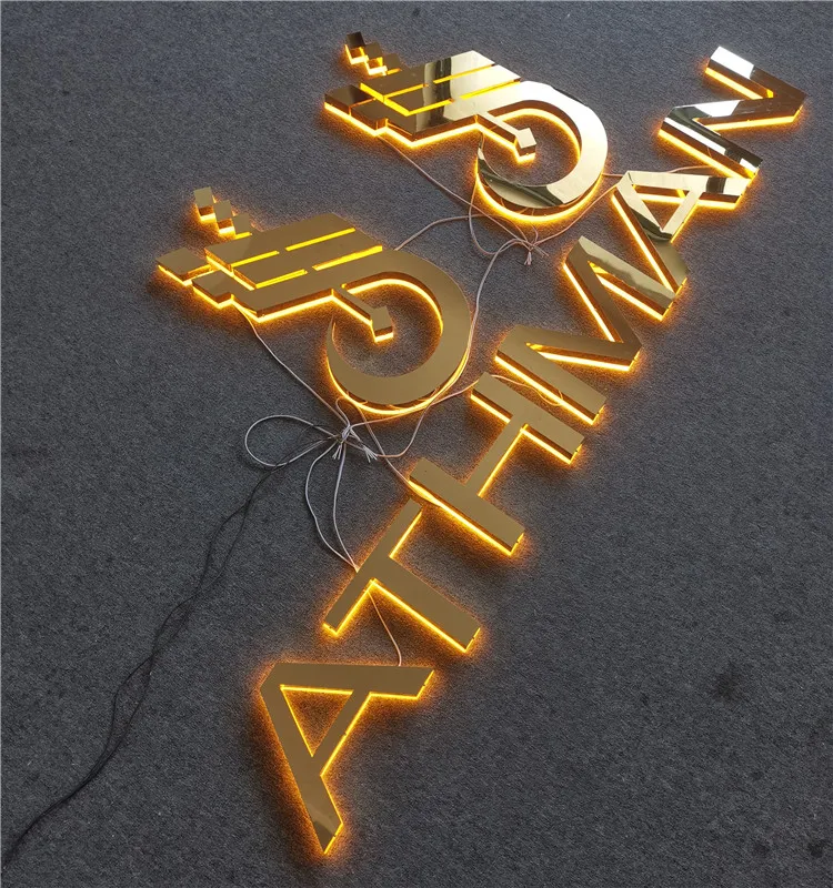 Gold Wall Letters LED Backlit Signs With High Quality Metal Letters