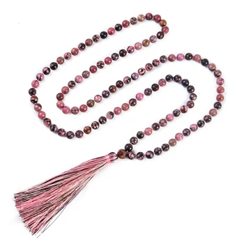 108 Mala Prayer Beads Necklace 8mm Natural Rhodonite Gemstone Healing Crystal Stone Bracelets for Meditation