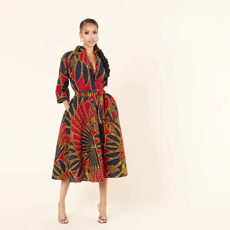 Various African Fancy Kitenge Printed Pattern Dress Midi Women Ladies Casual African Dresses