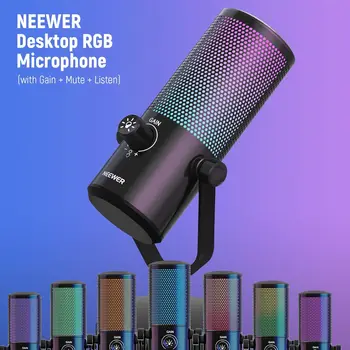 NEEWER USB Gaming Microphone with RGB Light Effect, Plug & Play One Click Mute & Gain, for PC Mac PS4 PS5, Cardioid Condenser detail image
