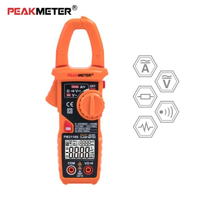 Умный мультиметр-зажим PEAKMETER PM2118S измеритель цепи сопротивления и с бесконтактным индикатором напряжения