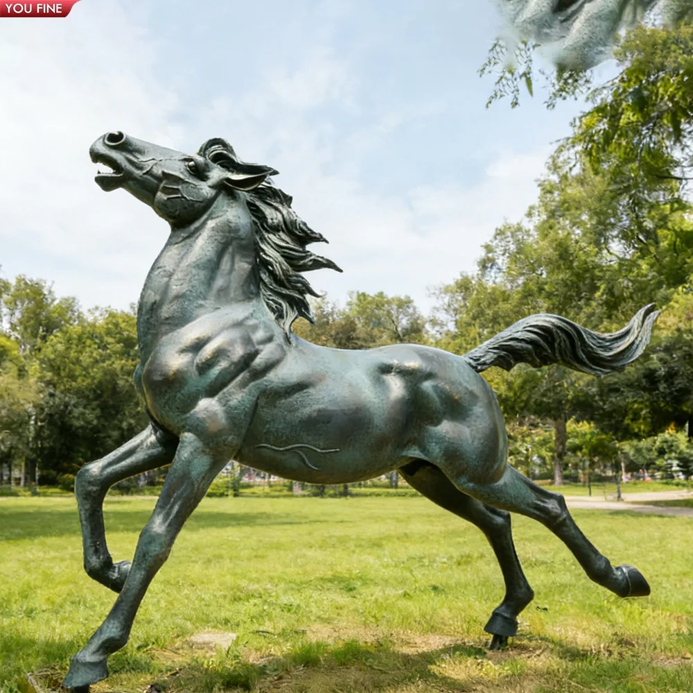 YOUFINE Bronze Rearing Horse Sculpture Dynamic Outdoor Decor for Garden Villa Plaza