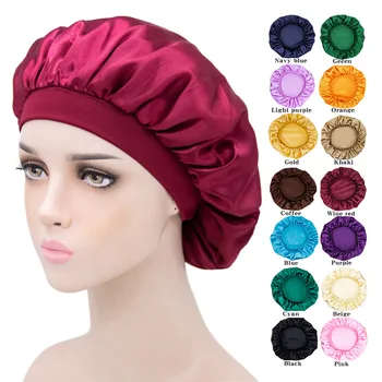 Custom Logo Silk Stain Bonnet And Durags Hair Bonnets Sleeping Cap Women Satin Bonnets Satin Hair Wraps Beauty Salon Home Hat