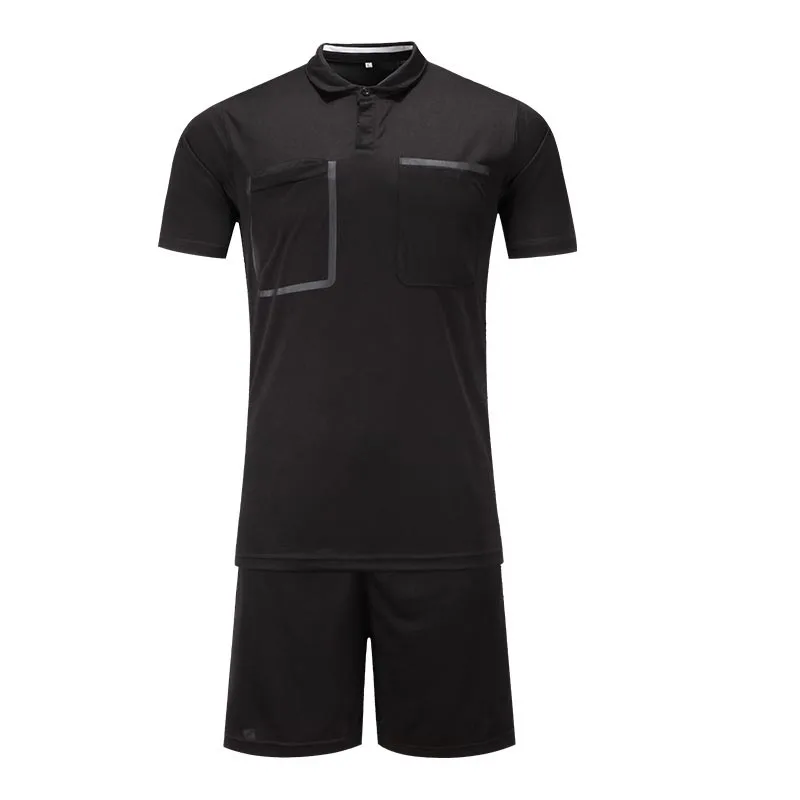 Popular Solid Style Soccer Referee Uniform Professional Football Shirts and Shorts Suits Jersey Black Yellow Green