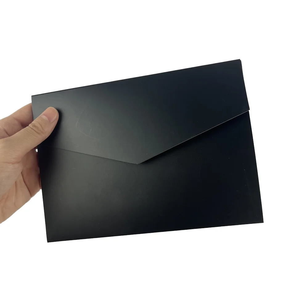 Custom Black Pocket Trifold Wedding Invitation Envelope Gold Stamp Logo  Design Small Gift Thank You Card Envelope with Pocket, image size:960x960