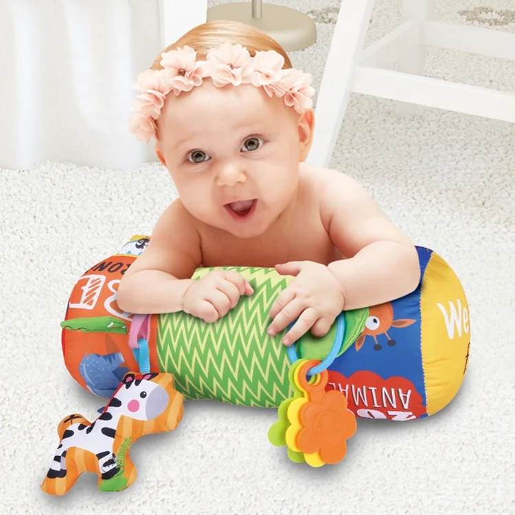 Colorful Plush Crawling Back Cushion Reef Prop Gym Activity Lying Baby Sleep Pillow Cute Soft Baby Toy with Rattles Teether