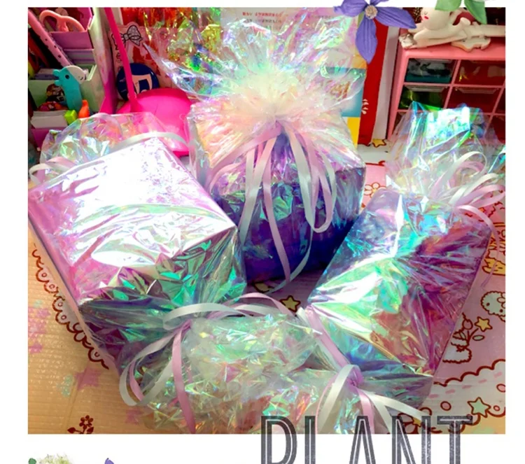 26 Micron Holographic Blue Gold Cellophane Gift Wrap Roll