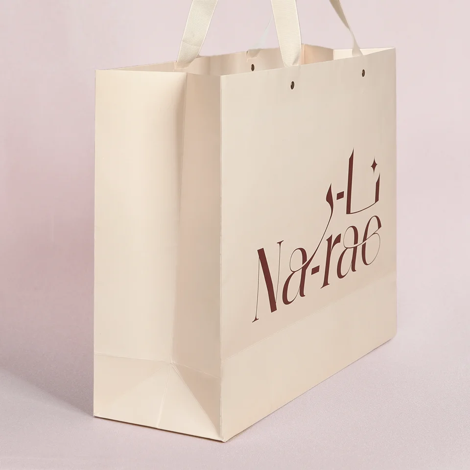 Custom Recycled Luxury Cream Beige Shopping Paper Bags With Your Own ...