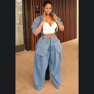 Trendy Women's Fashion Jeans High Street Women Workout Denim Pants With Pocket Washed Casual Loose Denim Cargo Jeans for Women