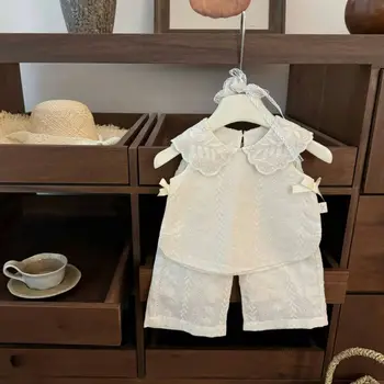 2025 Girls' Summer Casual Outfit New Fashionable Solid Color Pattern Two-Piece Set Baby Girls' Clothing Set