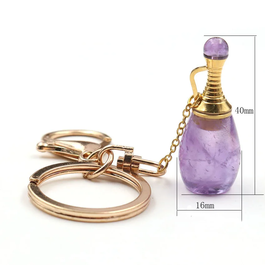 Светло-желтый золотой брелок с натуральным аметистом тигровым глазом и кристаллом в виде бутылки с эфирным маслом брелоки для автомобильных ключей подвеска