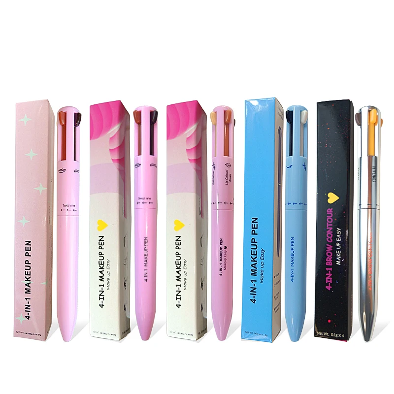 Private Label Customize Four Colors 4 Filler Highlighter Lipliner Eyeliner Eyebrow Pencil  4 Colors Makeup Pen 4IN1
