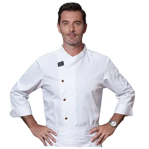 Newest Solid Mens Chef Jacket Coat  with Light Weight Pocket Long Sleeve Chef Coat Restaurant Bakery Carting Work Chef Uniform