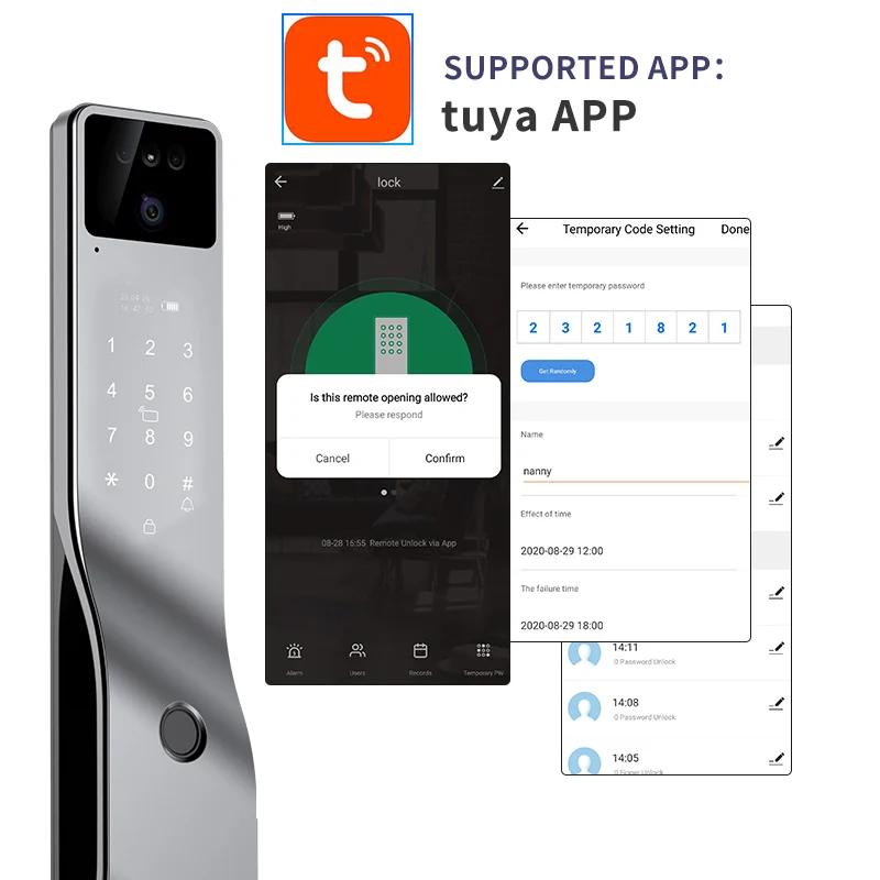 Presyo ng Pabrika 3D Face Recognition Smart Lock WiFi App Tuya Video Intercom Fingerprint Keyless Smart Home Door Lock na may Camera