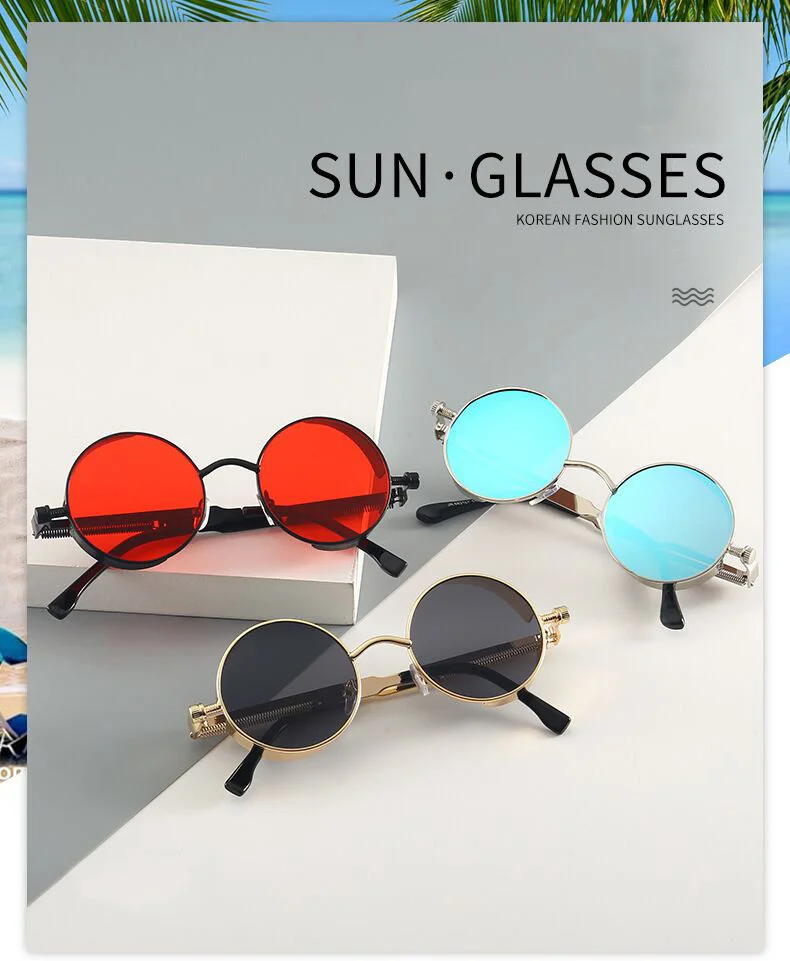 Metal Round Steampunk Sunglasses Men Women Fashion Glasses Brand Designer Retro Frame Vintage Sunglasses High Quality