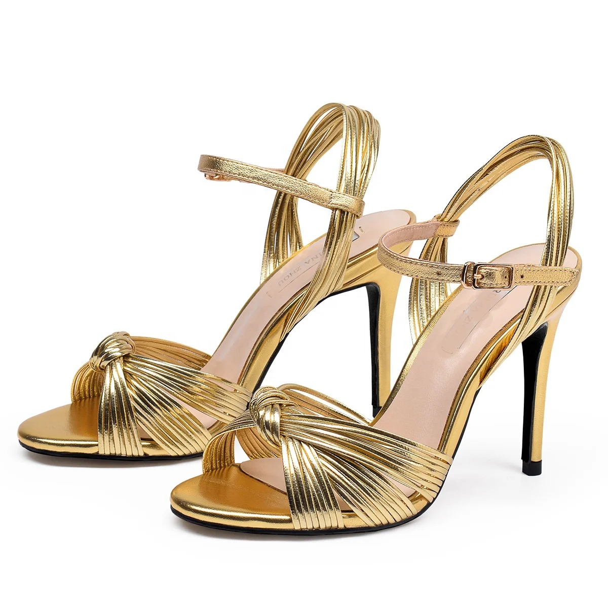 Custom Made PU Leather Stiletto Heels for Women Gold Buckle Strap Toe Heeled Sandals Low Price for Wedding Work Casual Summer