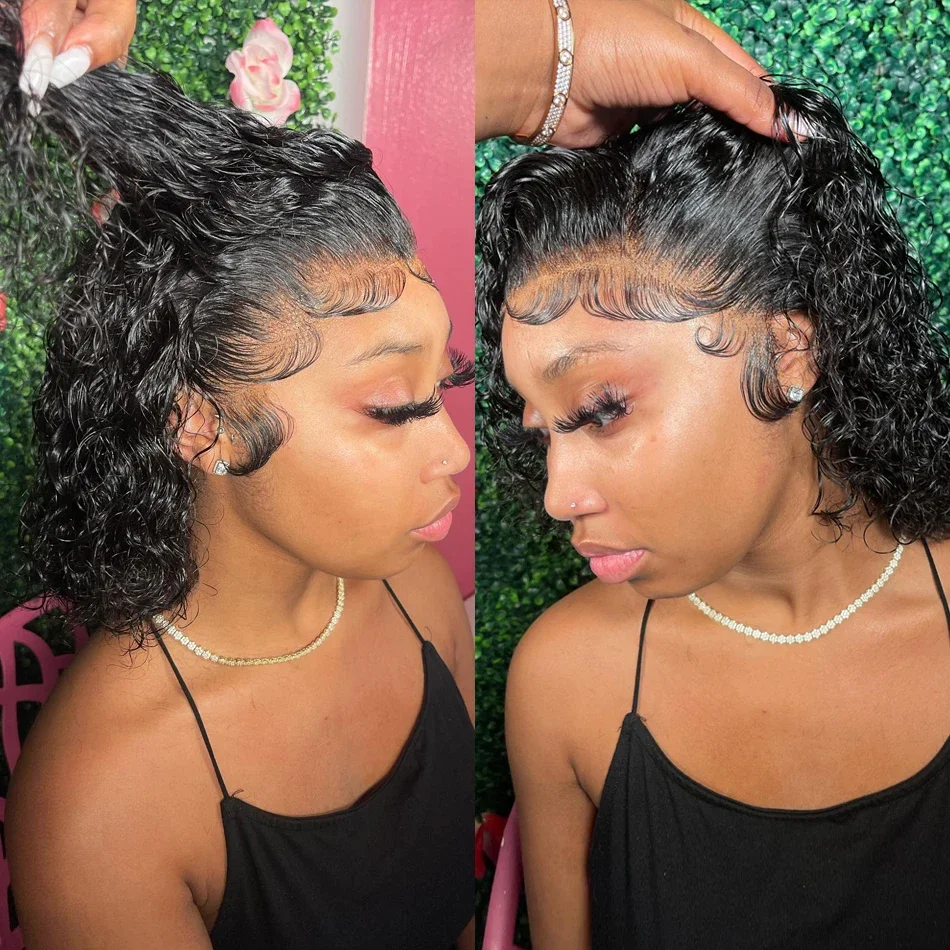 Peruca bob curta cabelo humano lace front ondulada cacheada_voghion.com