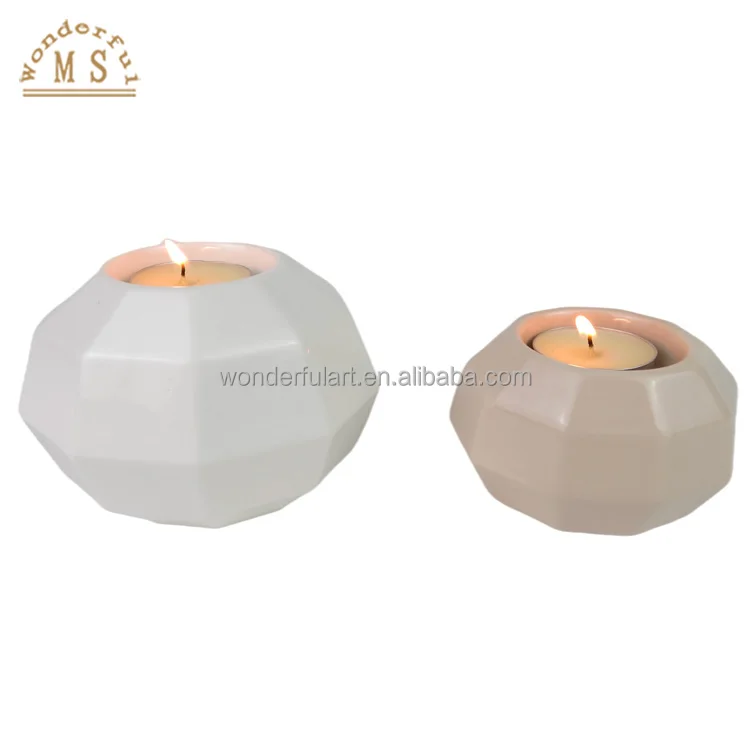 Ceramic porcelain geometry special shape candle holder gift tea light holder pearl color glazing desktop decoration