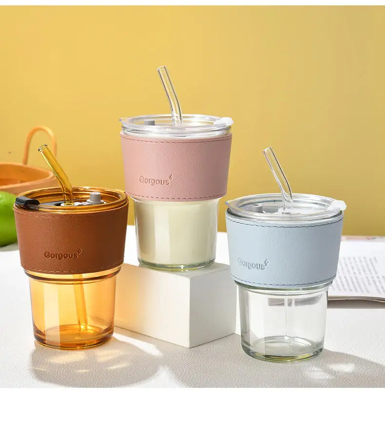 Hot Sale 400ml Glass Mug With Straw Reusable Glass Mug With Lid 135oz Glass Cup Wholesale Buy 8625