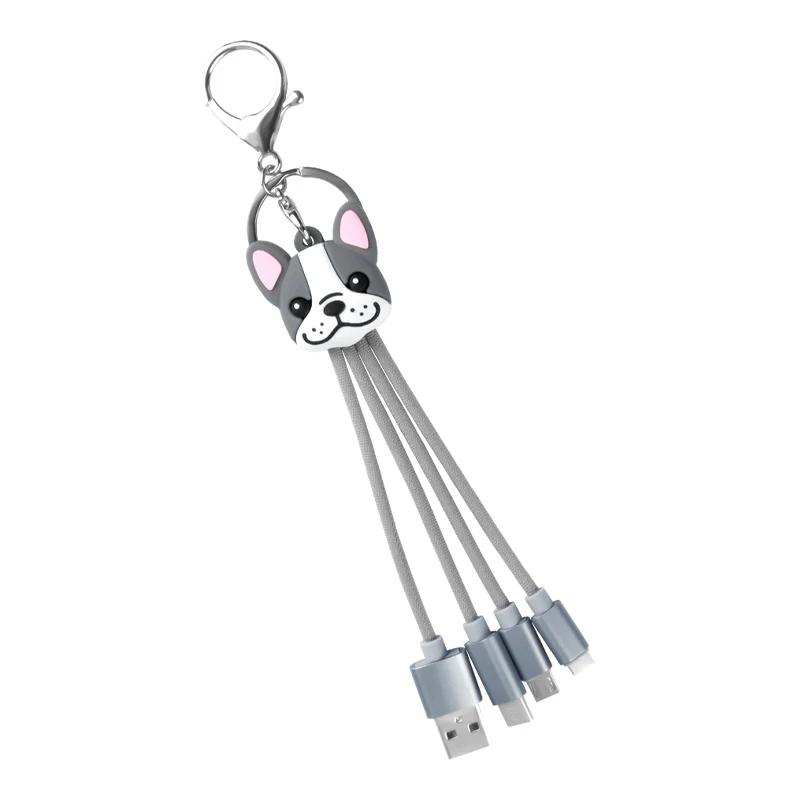 Lovely Style Bulldog Dog Design Type C 3 in 1 Charging Cable Original Usb Cable Charger 3in1 USb Cable