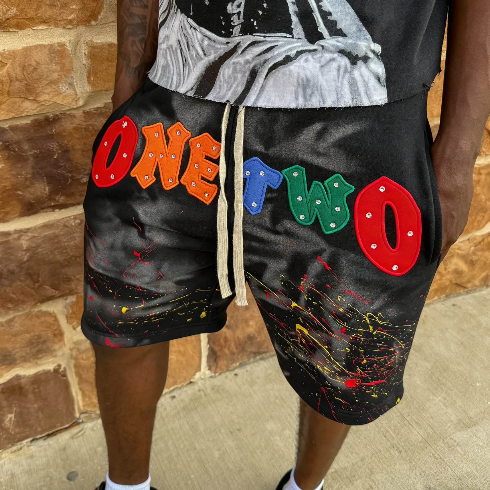 Custom Men Clothing Cotton 3D Puff Print Shorts Sun Faded Shorts Streetwear Retro Loose French Terry Acid Wash Men Shorts gallery 6