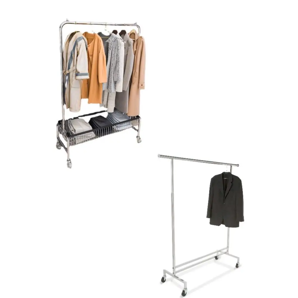 Extendable Rods Adjustable Carbon Steel Shelf On Wheels Store Portable Clothing Racks Dress