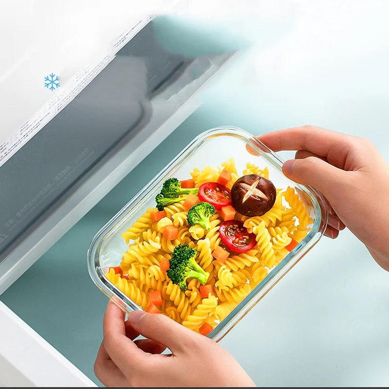 Rectangular High Borosilicate Glass Bento Lunch Box Set Microwave Safe Food Storage Container Crisper With PP Cover