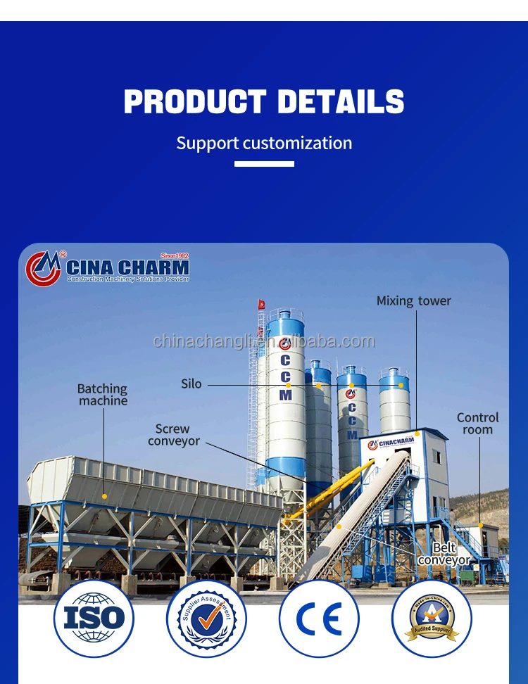 Hzs90 Stationary Wet Mix Concrete Batching Plant Specification Ready