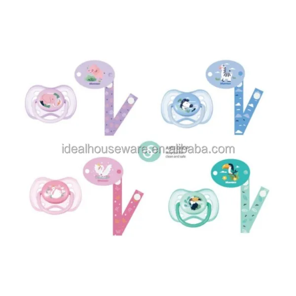 2PCS  Silicone Baby Pacifier with clip Colorful Printing and PP Nipple Cover