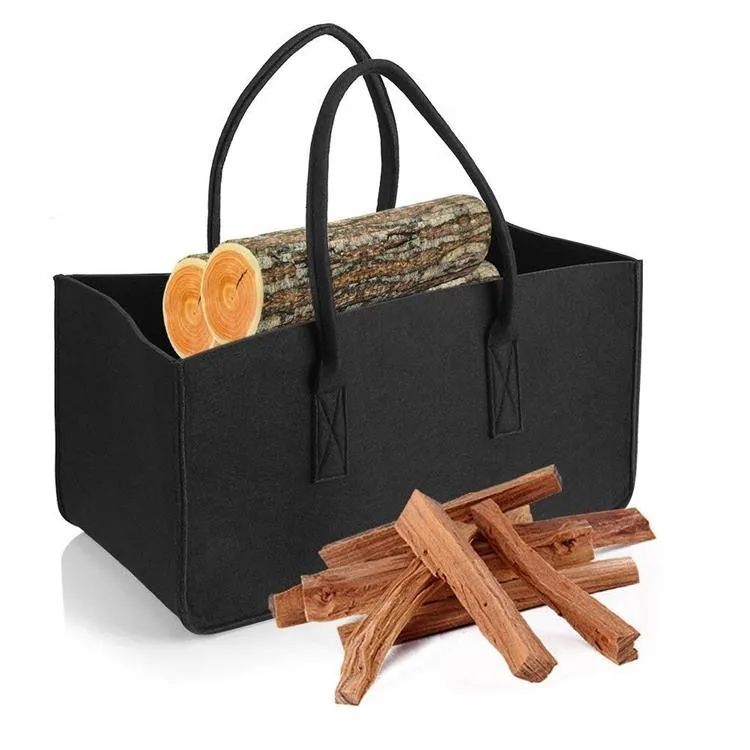 Chimenea madera Cesta leña cesta chimenea madera bolso periódico soporte fieltro bolso cesta de fieltro 