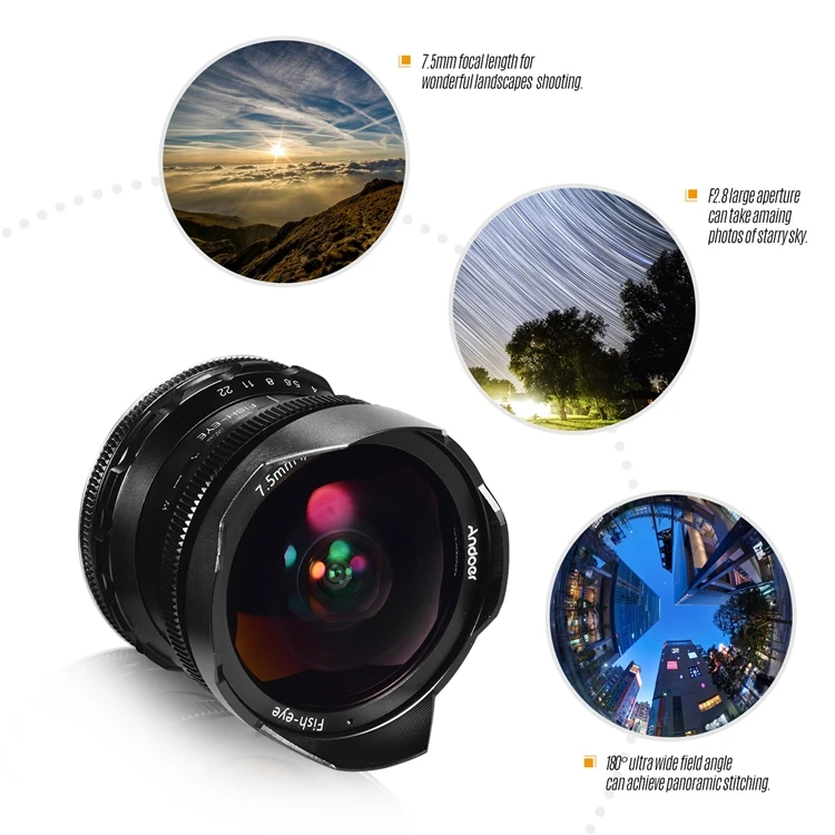 7.5mm F2.8 Manual Focus Fisheye Lens Ultra Wide Angle Large Aperture E-Mount Lens for Sony APS-C Frame