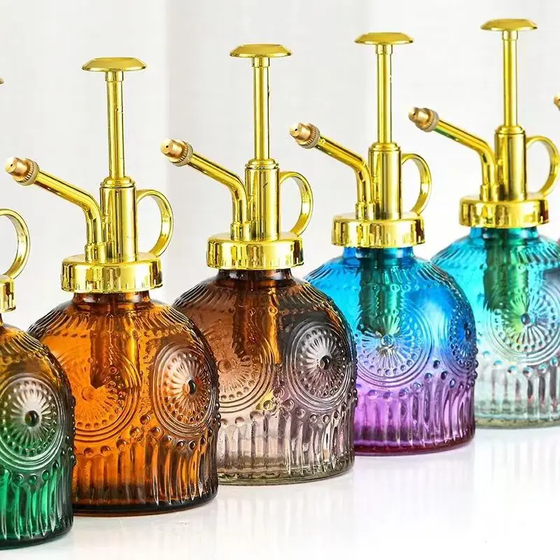 Стеклянная кастрюля в винтажном стиле Spritzer с золотым верхним насосом одна рука поливочный кувшин стеклянная бутылка распылителем для растений