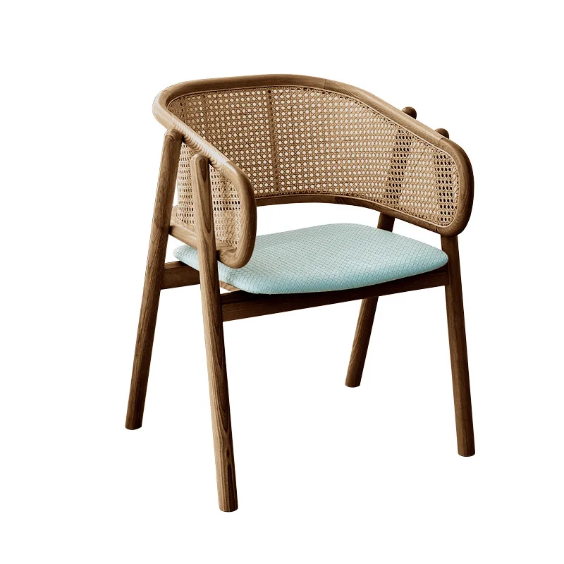 Luxury Retro Solid Wood Rattan Dining Chairs for Home Commercial