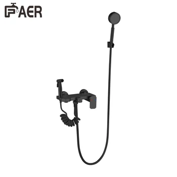 Brushed Black Stainless Steel  Hot Cold Water Round Spray Gun Bath Mixer Shower Faucet Set for Bathroom