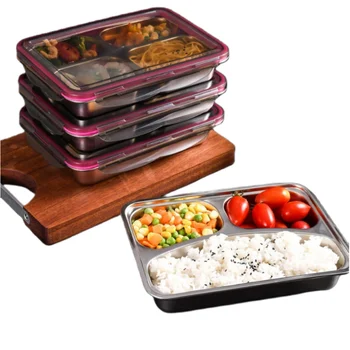 BPA Free 304 Stainless Steel School Lunch Box 2 3 4 5 Compartment Food Tray with Lid Leakproof