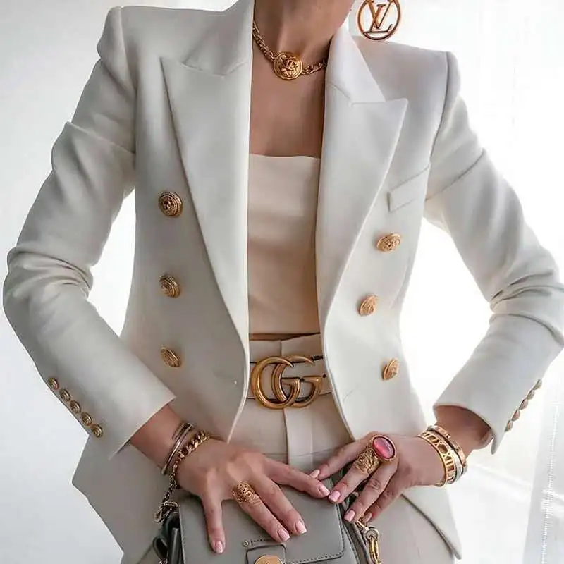 color liso para oficina con botones Blazers abrigo Chaqueta de manga larga para mujer chaqueta larga 