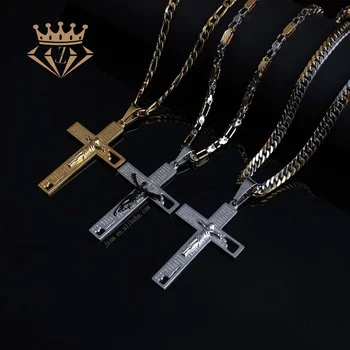 Most Selling Products Cross Necklace For Men Stainless Steel Silver Gold Black Cross With English Letter Pendant