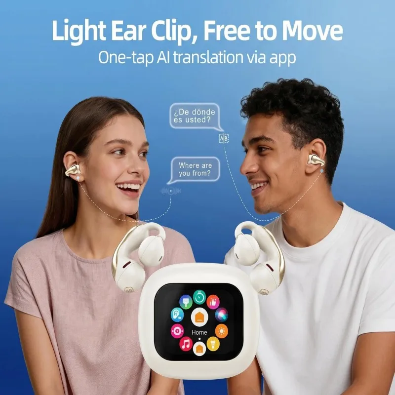 Seamless Communication Ai Translator Headphones 164+ Languages App Control Ear Clip Wireless Earbuds for World Travel