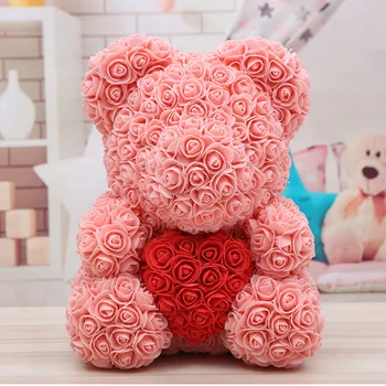 Wholesale Bulk Cute Decorative Heart PE Foam Valentines Day Mothers Gift Preserved Rose Bear Artificial Flowers