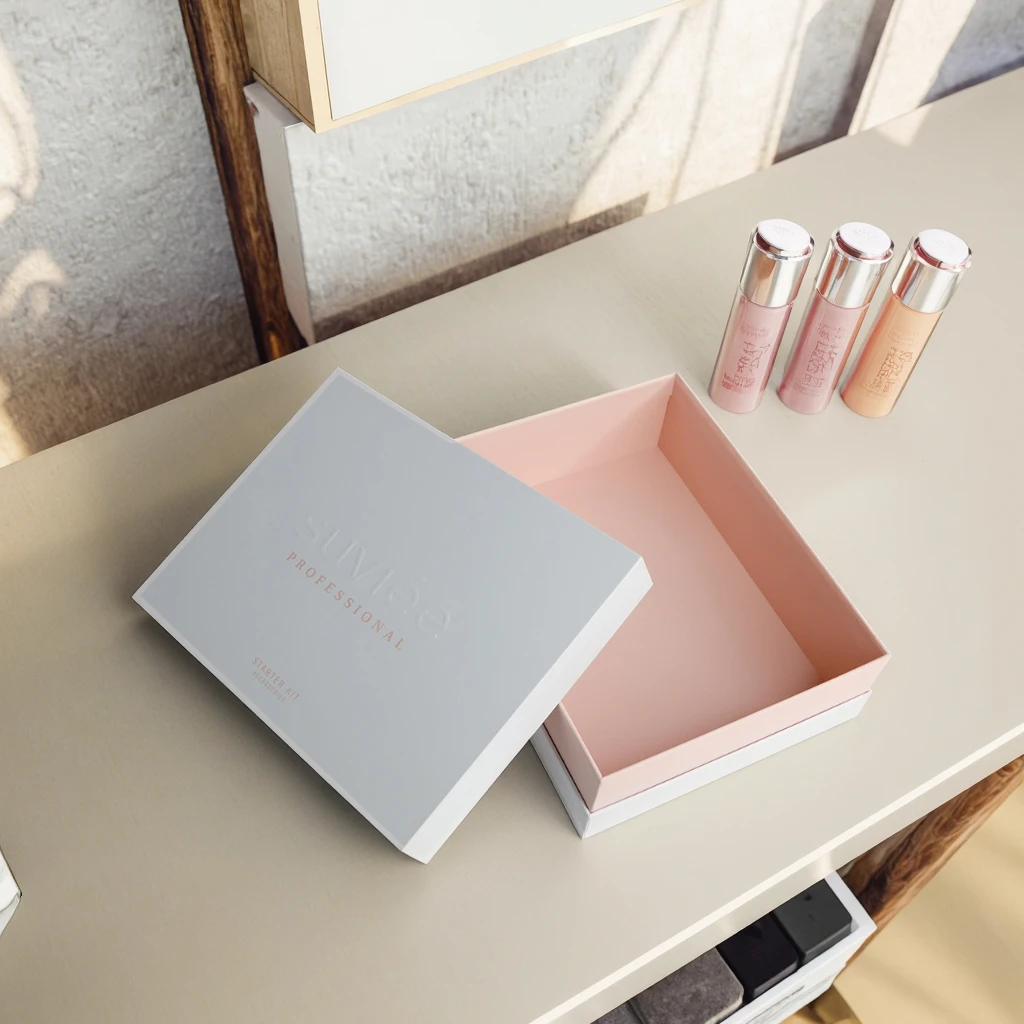 Custom Eco-Friendly 2mm Rigid Cardboard Gift Box Matte Finish Removable Lid Base for Face Cream Loose Powder Facial Cleanser