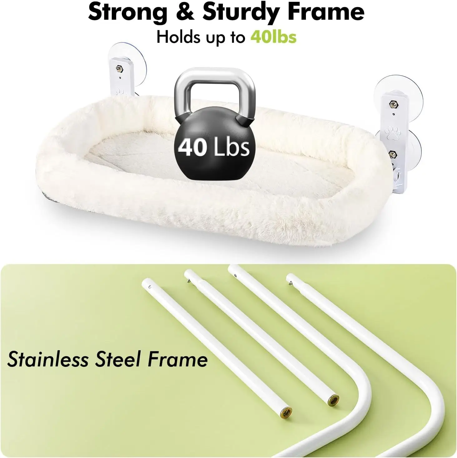Hot Selling Fleece Bed with Foldable Strong Stainless Steel Frame Cat Window Hammock for Wall with 4 Strong Suction Cups